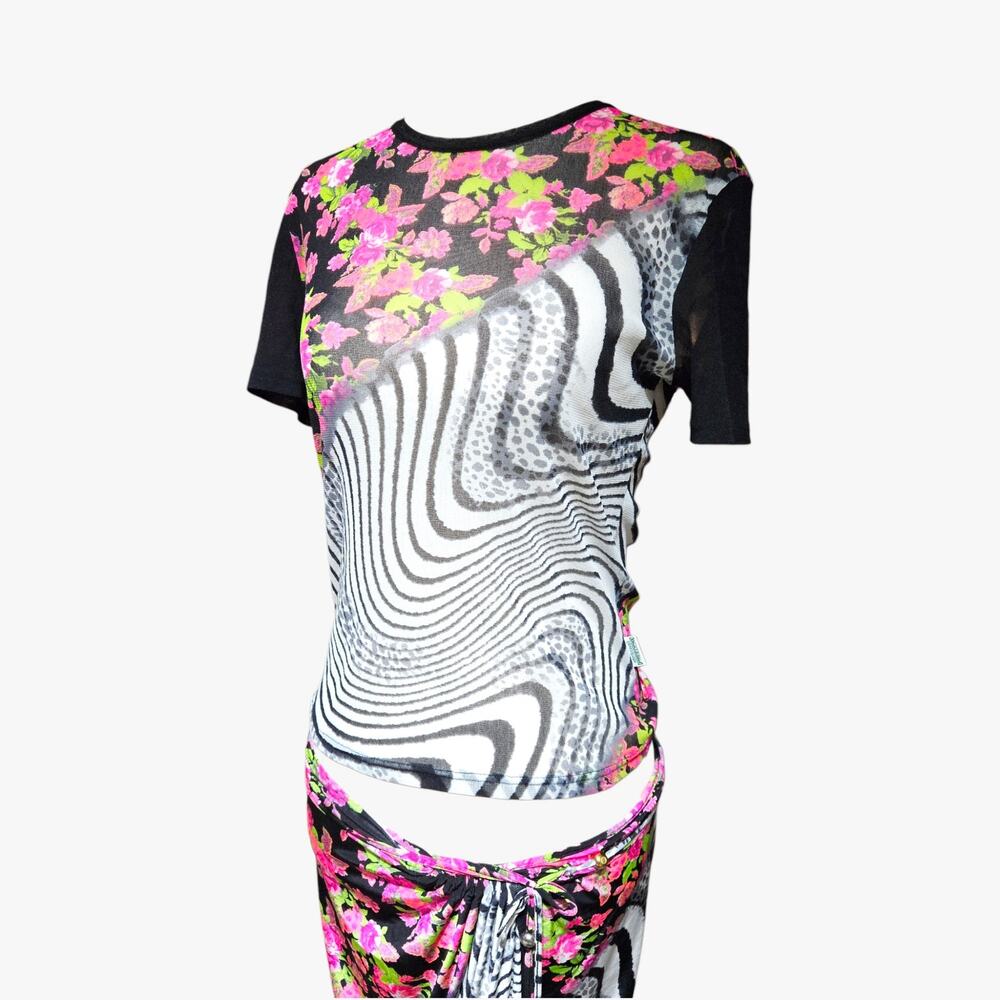Y2k Roberto Cavalli Freedom Set Wrap Sarong Skirt & Mesh Top - Size Small - Picture 4 of 8